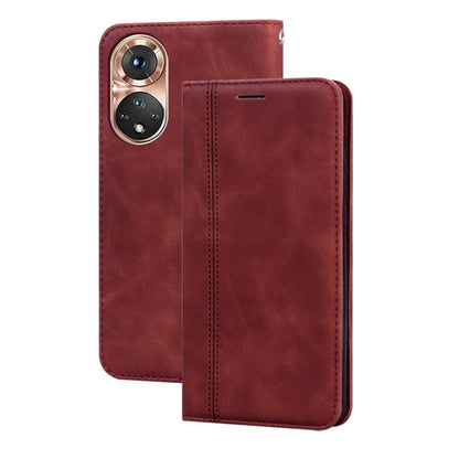 Magnetic flip phone case, burgundy faux leather with card slot and camera cutouts.
