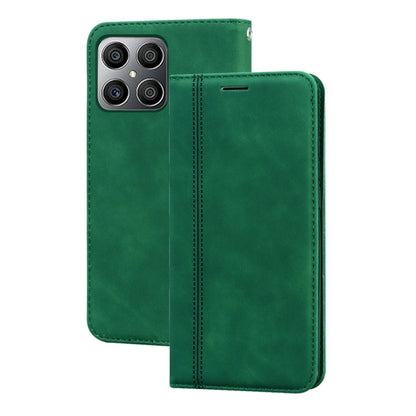 Magnetic flip phone case, green faux leather with card slot and camera cutouts.