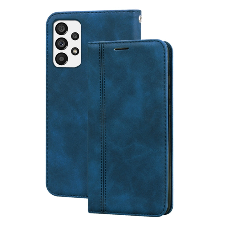Magnetic flip phone case, blue faux leather with card slot and camera cutouts.