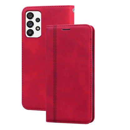 Red magnetic flip leather phone case with front card slot and camera cutout.
