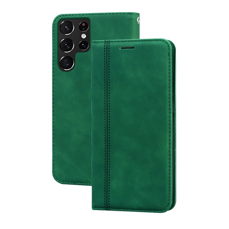 Bright green magnetic flip leather phone case with front card slot and stitched trim.