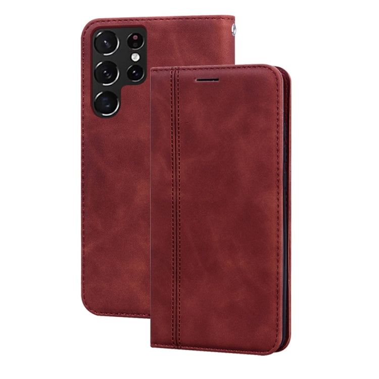 Magnetic flip leather phone case with frosted backing, burgundy red