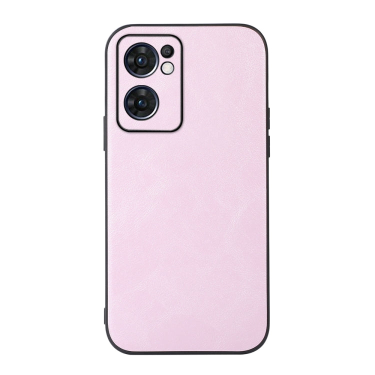Cowhide-texture PU phone case, pink with camera cutouts and protective raised edges