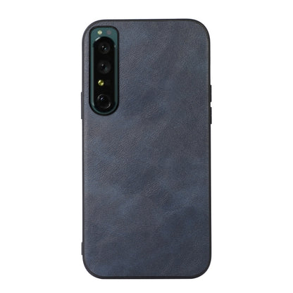 Cowhide-texture PU phone case, dark navy/blue with camera cutout and side buttons
