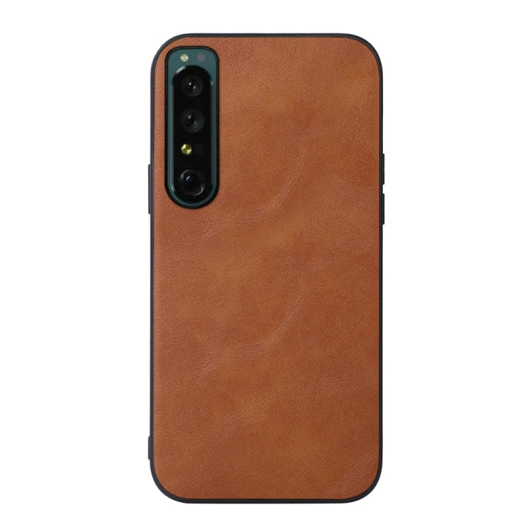 Cowhide-texture PU phone case, brown with vertical camera module cutout