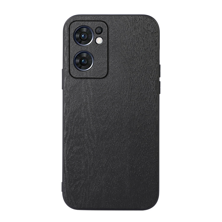 Wood-texture PU phone case in black, with raised camera cutout and card-style edge