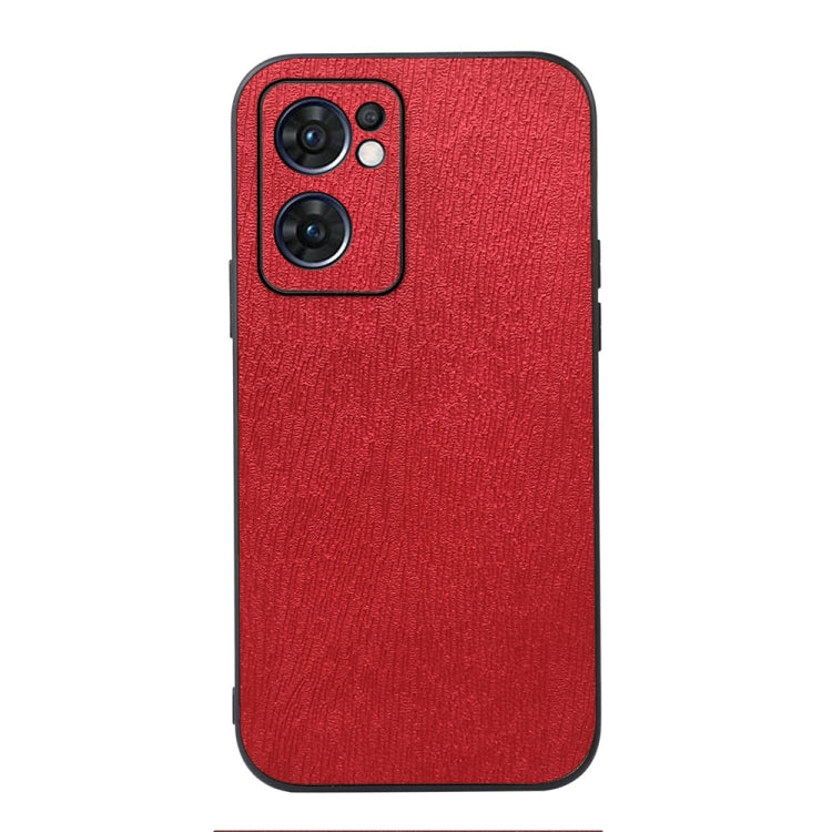 Wood-texture phone case with camera cutout, red