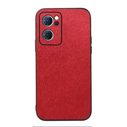 Wood-texture phone case with camera cutout, bright red