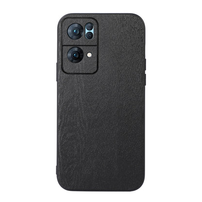Wood-texture PU phone case in black, slim back cover with raised camera openings