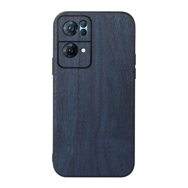 Wood-texture PU phone case in blue, back cover with camera module cutouts