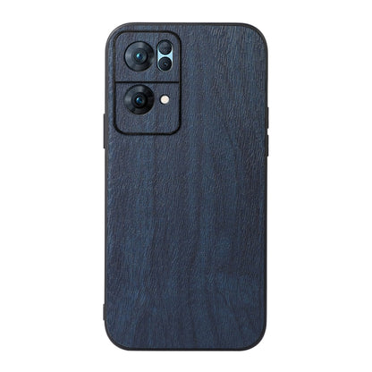 Wood-texture PU phone case in blue, back cover with camera module cutouts