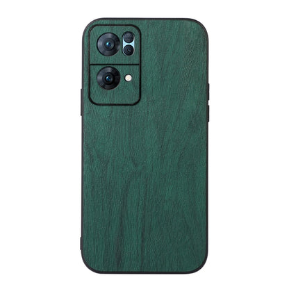 Wood-texture phone case with raised camera frame, dark green