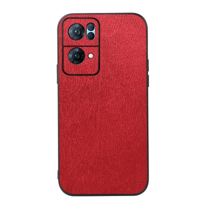 Wood-texture phone case with camera module cutouts, red