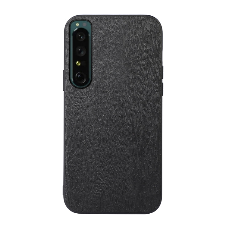 Wood-texture PU phone case in green, back view with dual camera cutouts