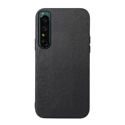 Wood-texture PU phone case in green, back view with dual camera cutouts