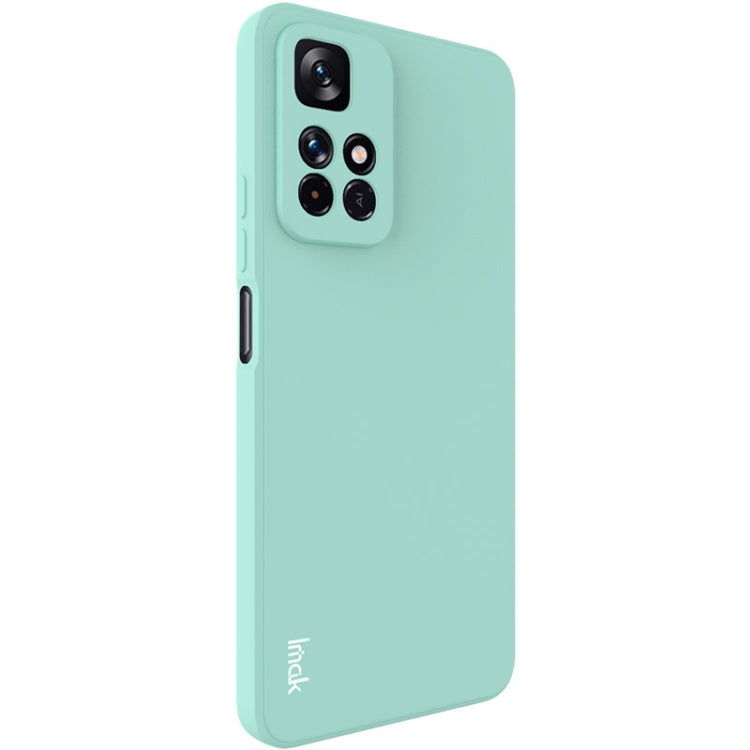 Light cyan TPU phone case side profile with camera cutout and button openings