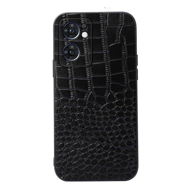 Black crocodile-texture genuine leather phone case with cutouts for cameras and ports
