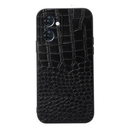 Black crocodile-texture genuine leather phone case with cutouts for cameras and ports