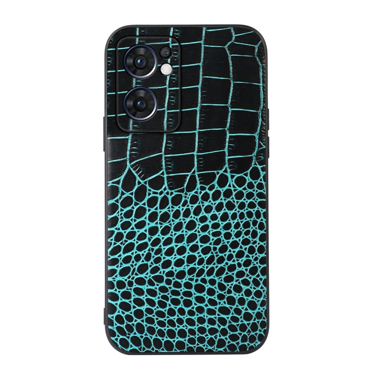 Cyan blue crocodile-texture genuine leather phone case with camera cutouts