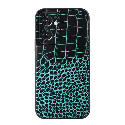 Cyan blue crocodile-texture genuine leather phone case with camera cutouts