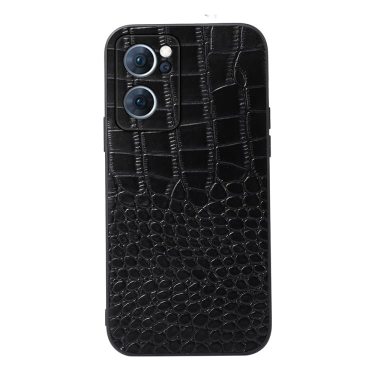 Black crocodile-texture genuine leather phone case, slim fit with camera cutouts