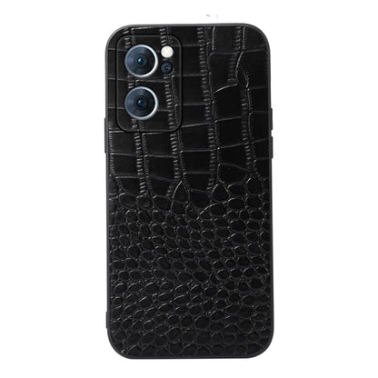 Black crocodile-texture genuine leather phone case, slim fit with camera cutouts