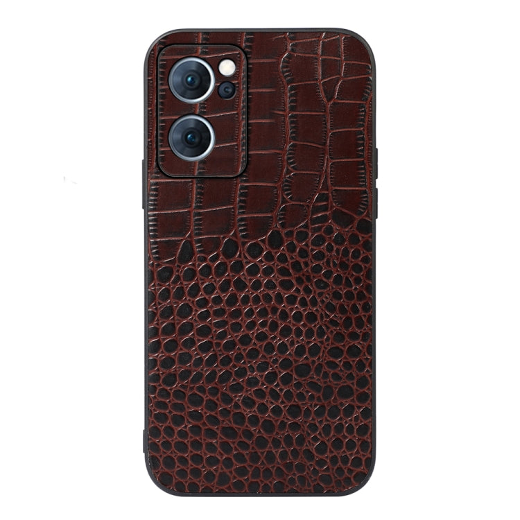 Coffee brown genuine leather phone case with crocodile texture and camera openings