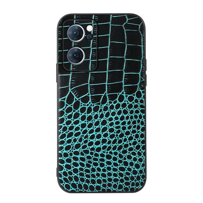 Cyan blue crocodile pattern genuine leather phone case with camera module cutouts