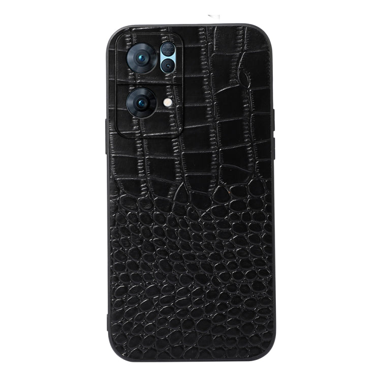 Black crocodile-texture leather phone case front view with embossed scale pattern