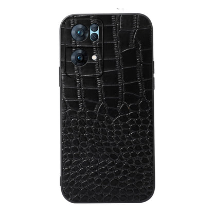 Black crocodile-texture leather phone case front view with embossed scale pattern