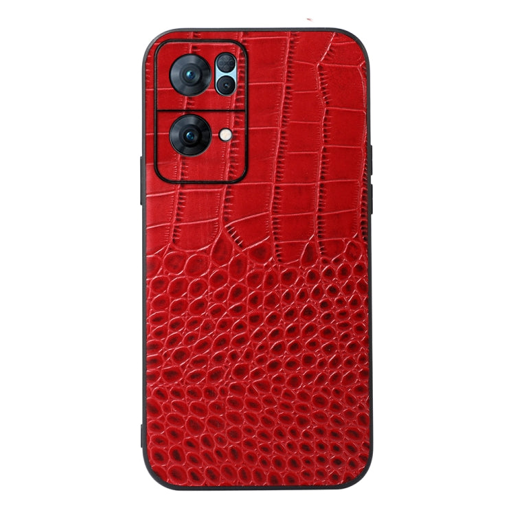 Red crocodile-texture leather phone case with protective side edges and camera openings