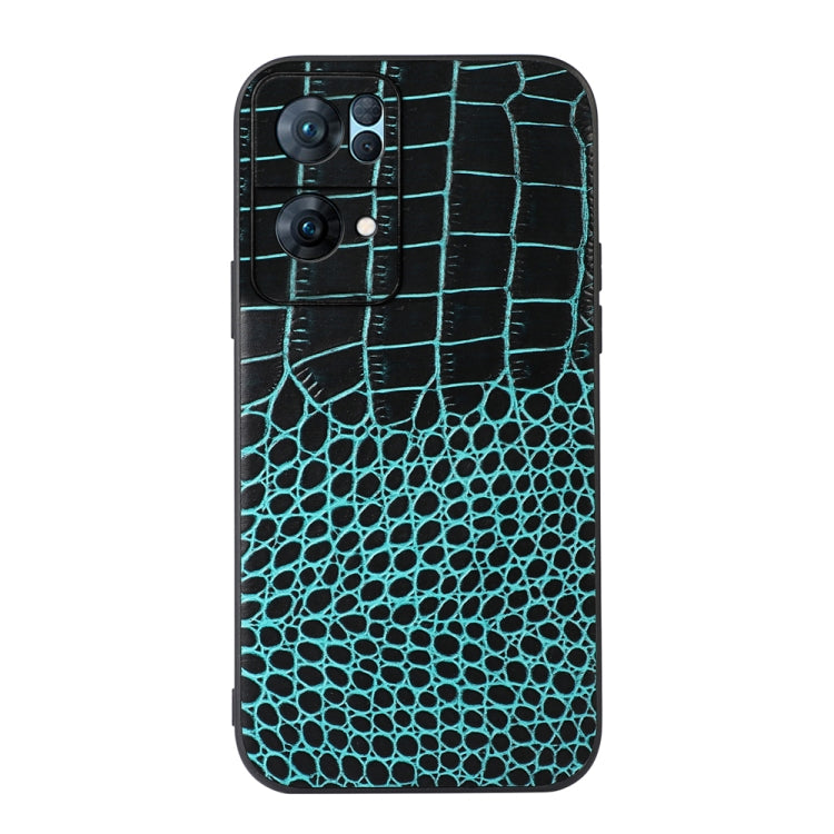 Cyan blue crocodile-texture genuine leather phone case with camera openings