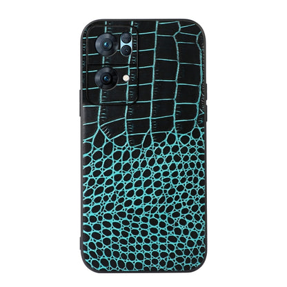 Cyan blue crocodile-texture genuine leather phone case with camera openings