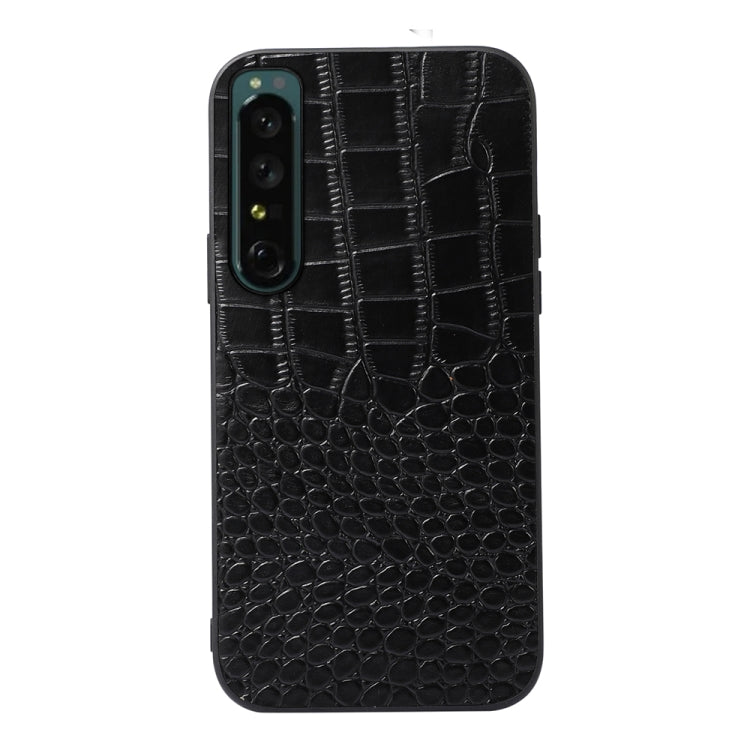 Black crocodile-texture genuine leather phone case with camera module openings