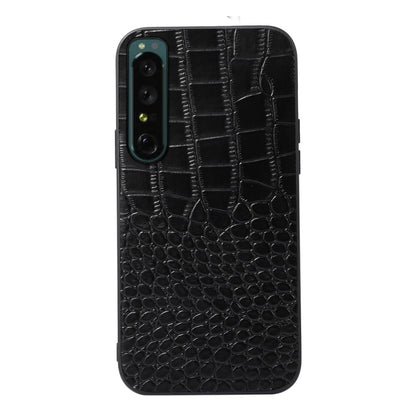 Black crocodile-texture genuine leather phone case with camera module openings