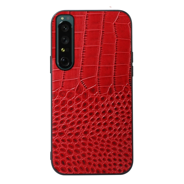 Red crocodile-texture genuine leather phone case with camera cutouts