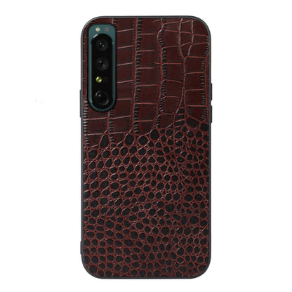 Coffee brown crocodile-texture genuine leather phone case with camera openings