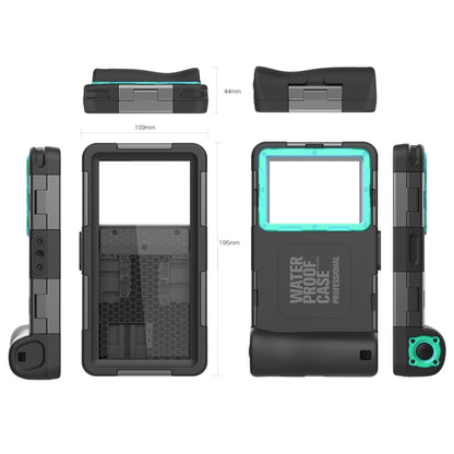 Rugged black waterproof phone case with teal-blue bezel, side buttons and strap