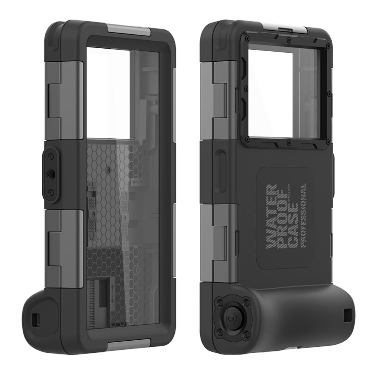 Black waterproof phone case with dark screen frame and rugged protective shell