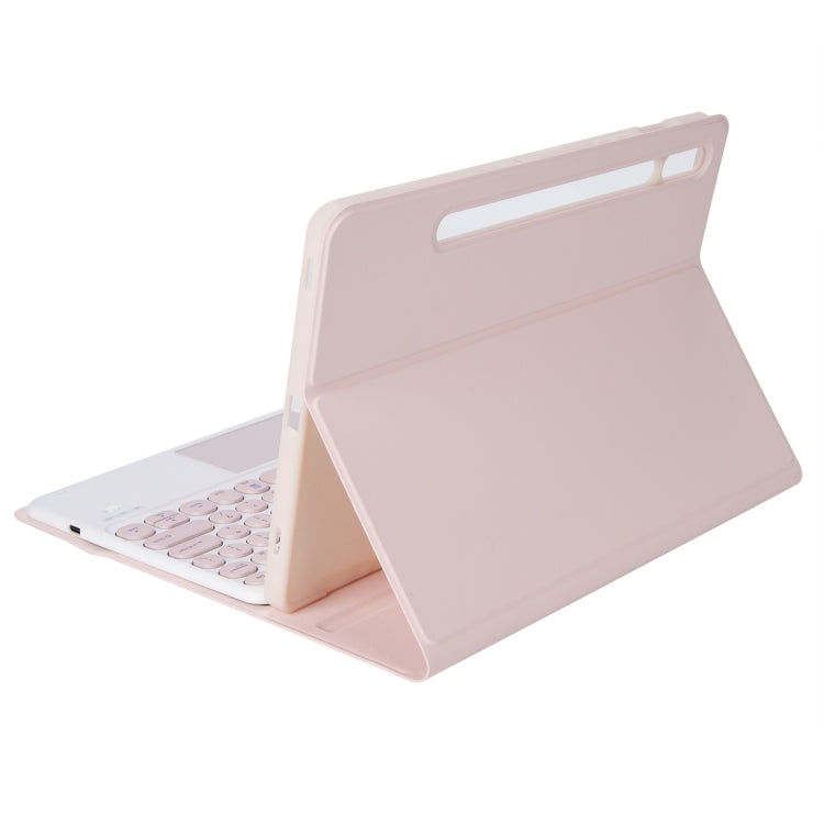 Pink protective folio case with keyboard and touchpad, tablet cover open