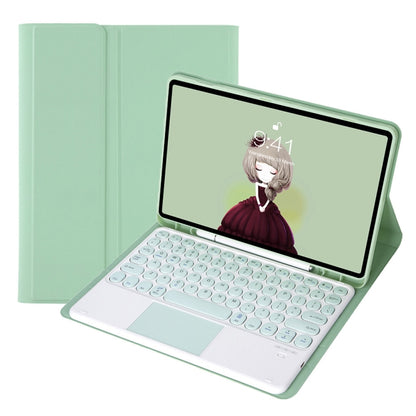 Light green folio keyboard case with round keys and touchpad