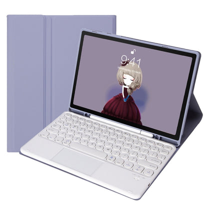 Purple folio keyboard case with touchpad and round keycaps
