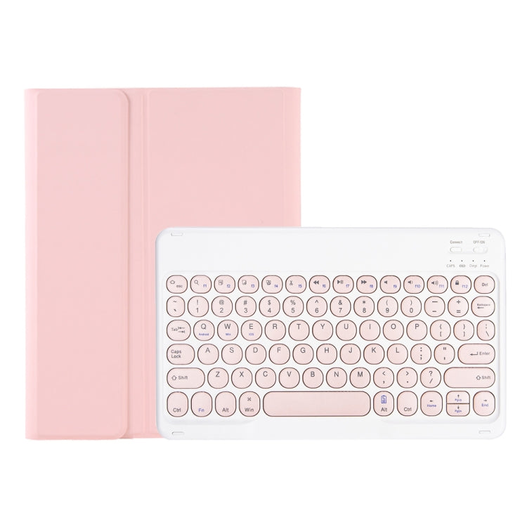 Light pink folding Bluetooth keyboard case with white keycaps, shown from the top