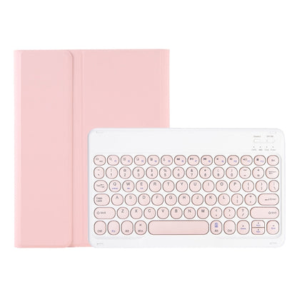 Light pink folding Bluetooth keyboard case with white keycaps, shown from the top