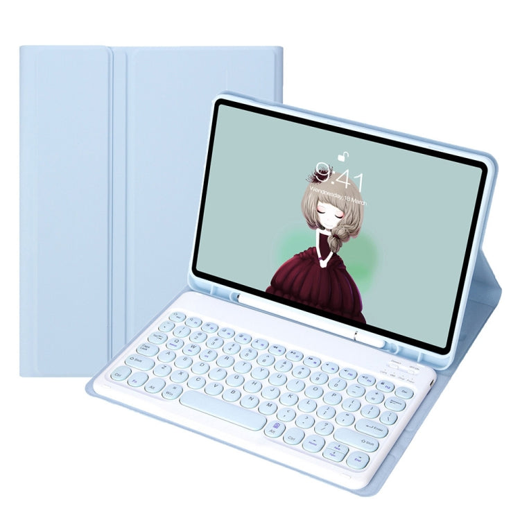White Bluetooth keyboard tablet case with round keycaps and folio cover
