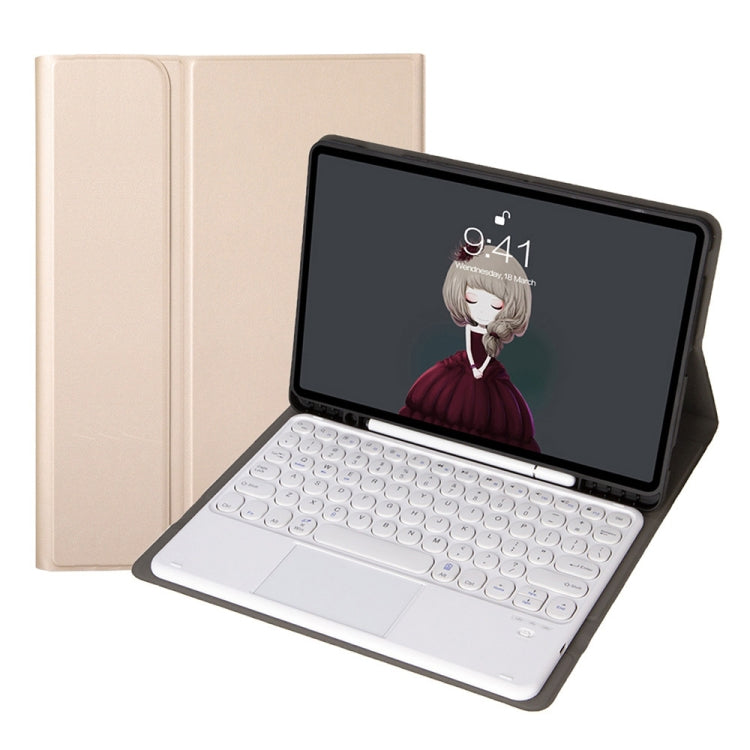 Beige leather folio case with Bluetooth keyboard and touchpad for tablet