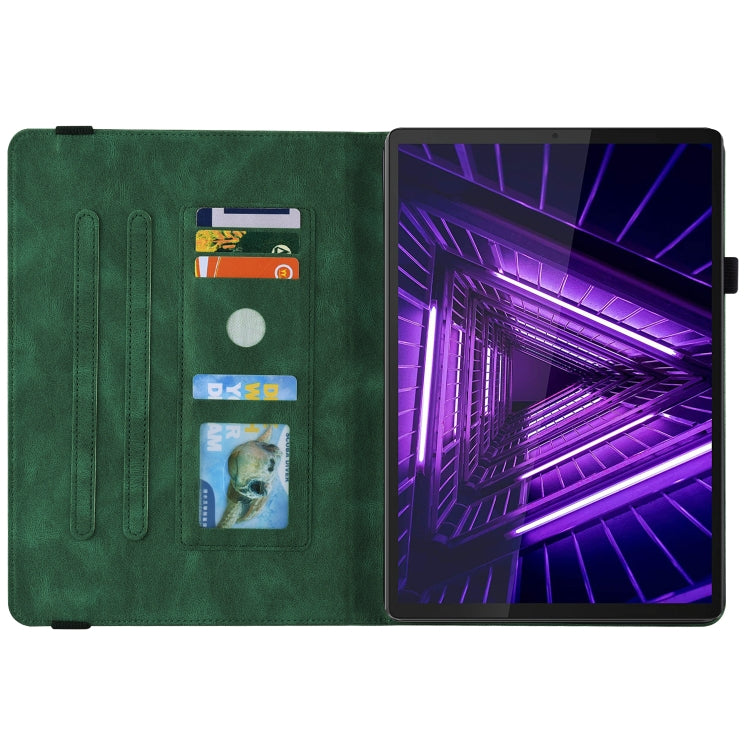 Green folio tablet case showing interior card slot pockets and kickstand cover
