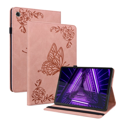 Rose embossed butterfly-flower leather tablet folio case with kickstand, tablet shown