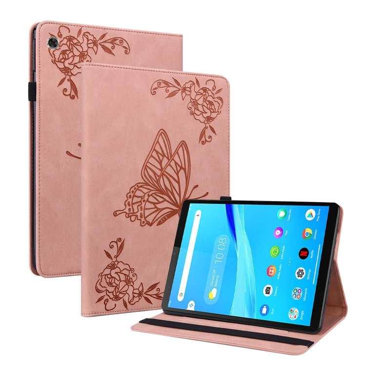 Rose embossed butterfly-flower leather tablet folio case with kickstand, tablet upright