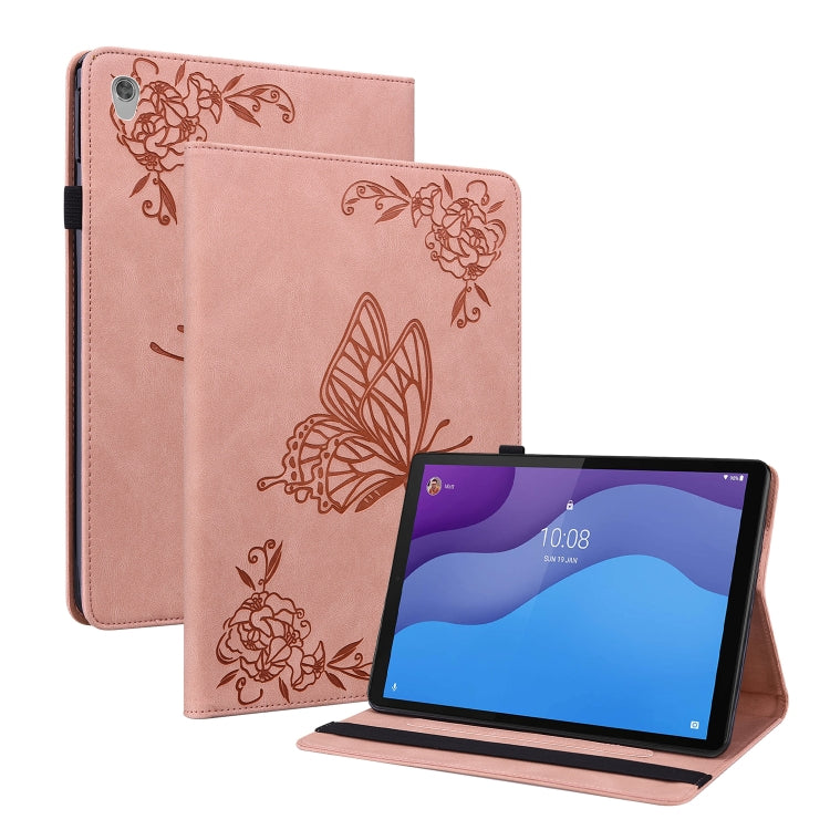 Rose embossed butterfly-flower leather tablet folio case with kickstand, tablet angled